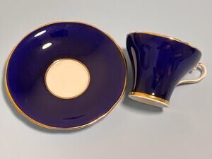 Vintage Aynsley Cobalt Blue Gold Floral Trim 5335 China Tea Cup Saucer England